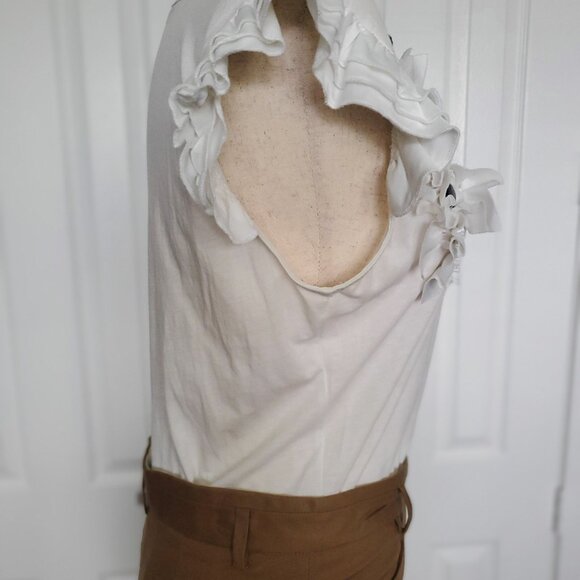 NWOT - Mango Ruffle Embellished White 100% Cotton Top Small - Picture 6 of 13